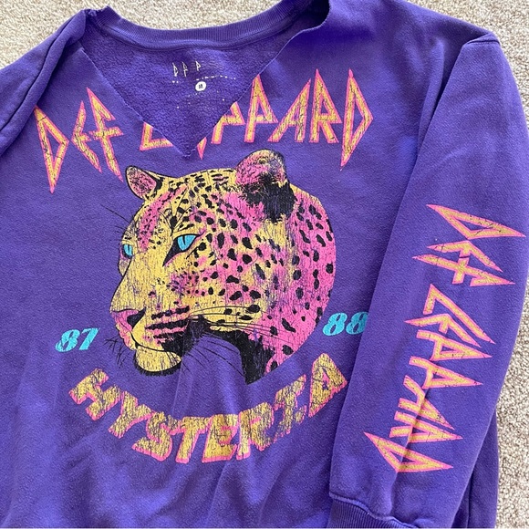 Def Leppard Hysteria Purple Vibrant Colorful Leopard Cotton Sweatshirt Medium - Picture 4 of 9